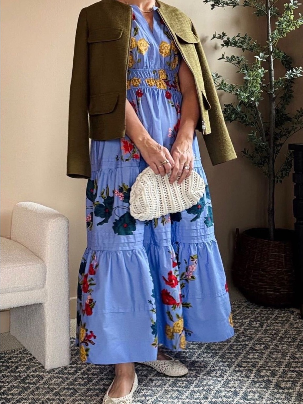 Anthropologie summerset Blue Floral Tiered Midi Dress - Picture 5 of 9